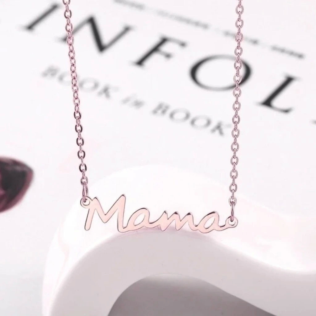 Náhrdelník MAMA z nerezové oceli - pozlacený 18k růžovým zlatem