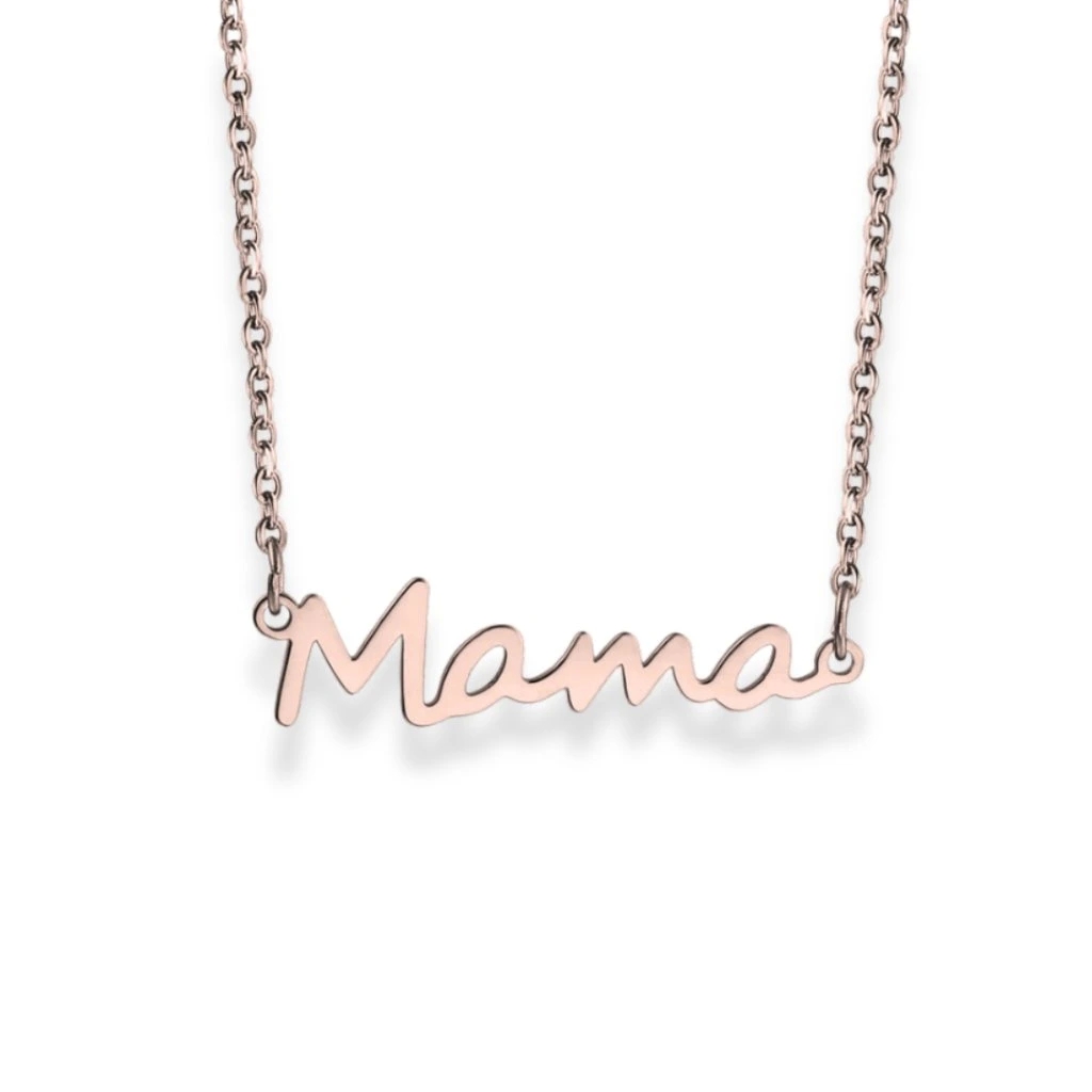 Náhrdelník MAMA z nerezové oceli - pozlacený 18k růžovým zlatem